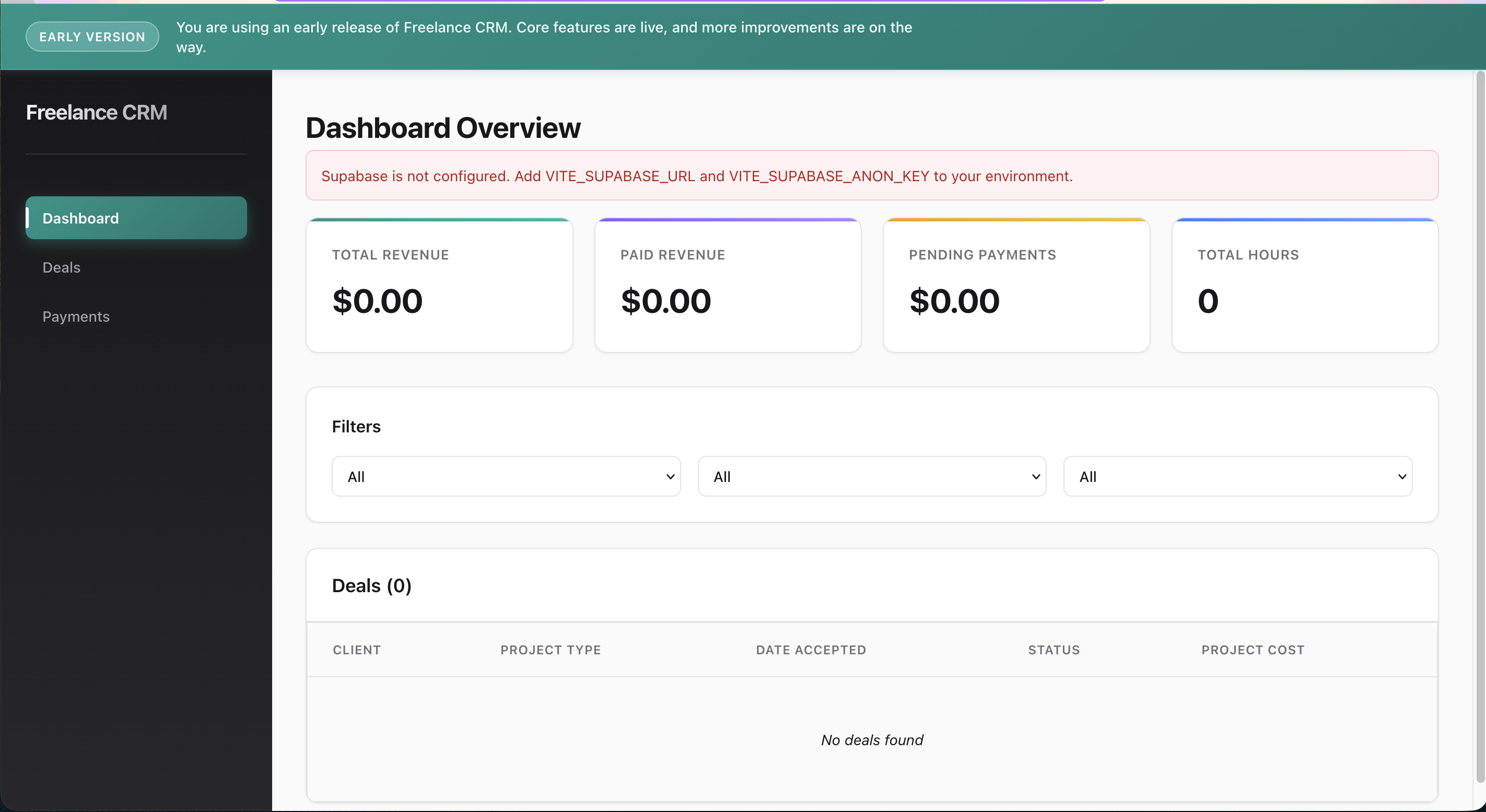 CRM Dashboard Screenshot